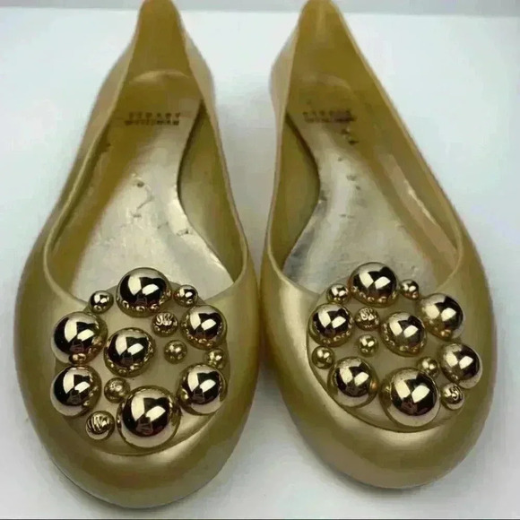 Stuart Weitzman womens ballet flats size 7 gold jelly Pearl balletcore beach - Picture 3 of 13